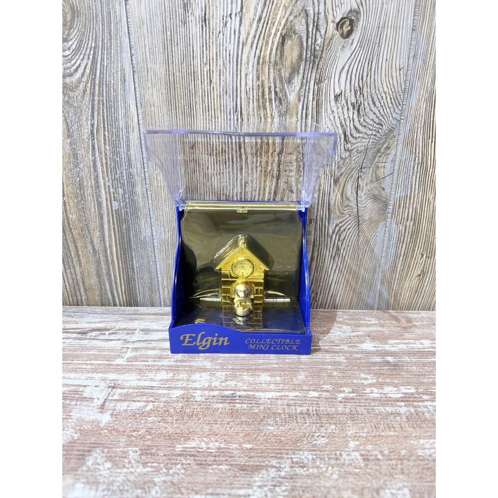 New Elgin Dog In Doghouse Goldtone Vintage Miniature Quartz Clock In Box Sealed